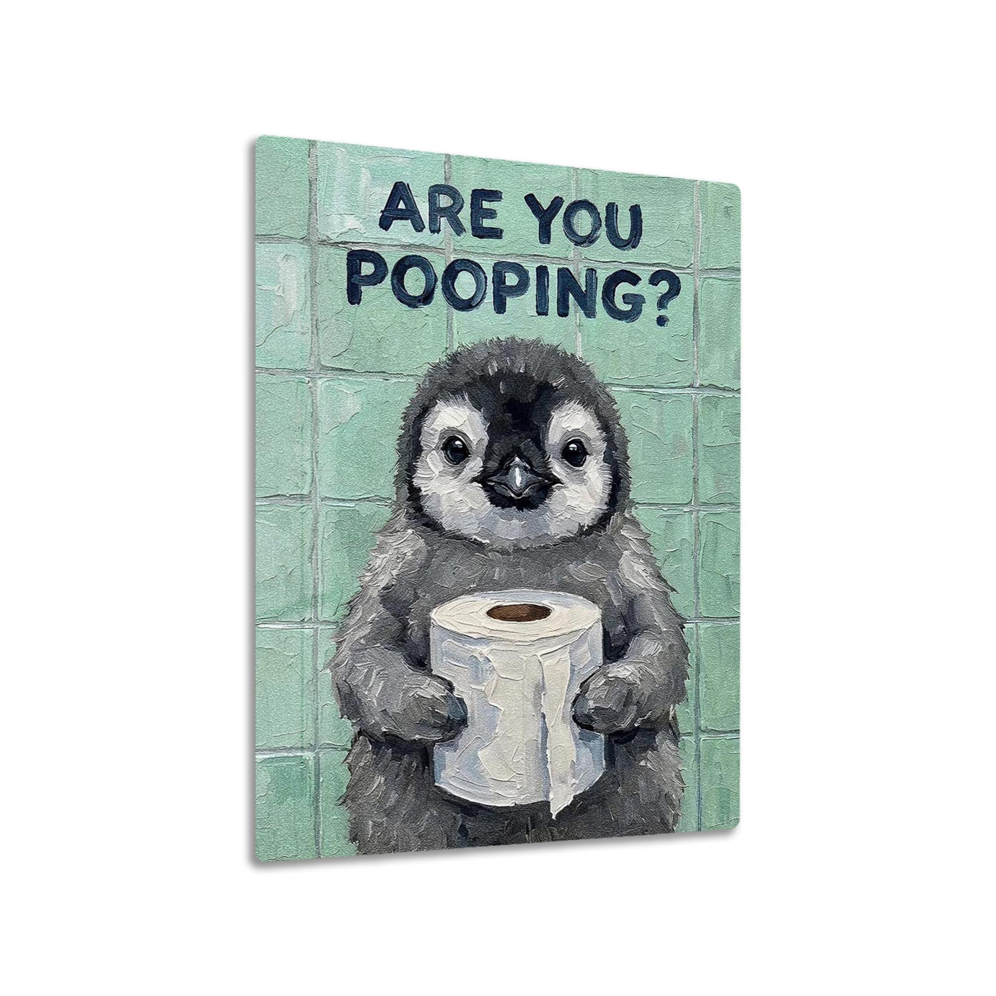 Penguin with Toilet Paper metal poster